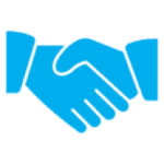 Bright blue handshake icon with cuffs